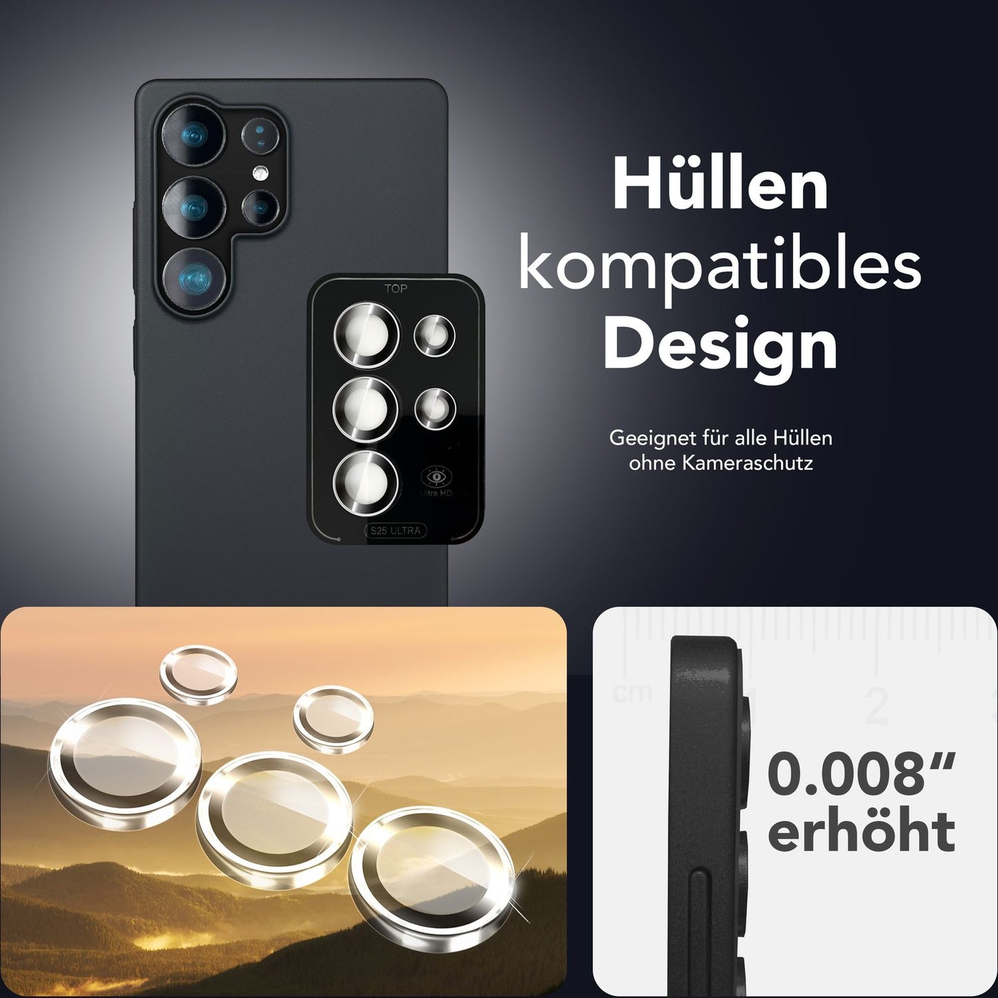 NALIA Glas Kameraschutzringe für Samsung Galaxy S25 Ultra – Linsenschutz & Case Friendly – FOCUS.PRO CLX (9H Härtegrad & Montagerahmen) – Marke aus Berlin