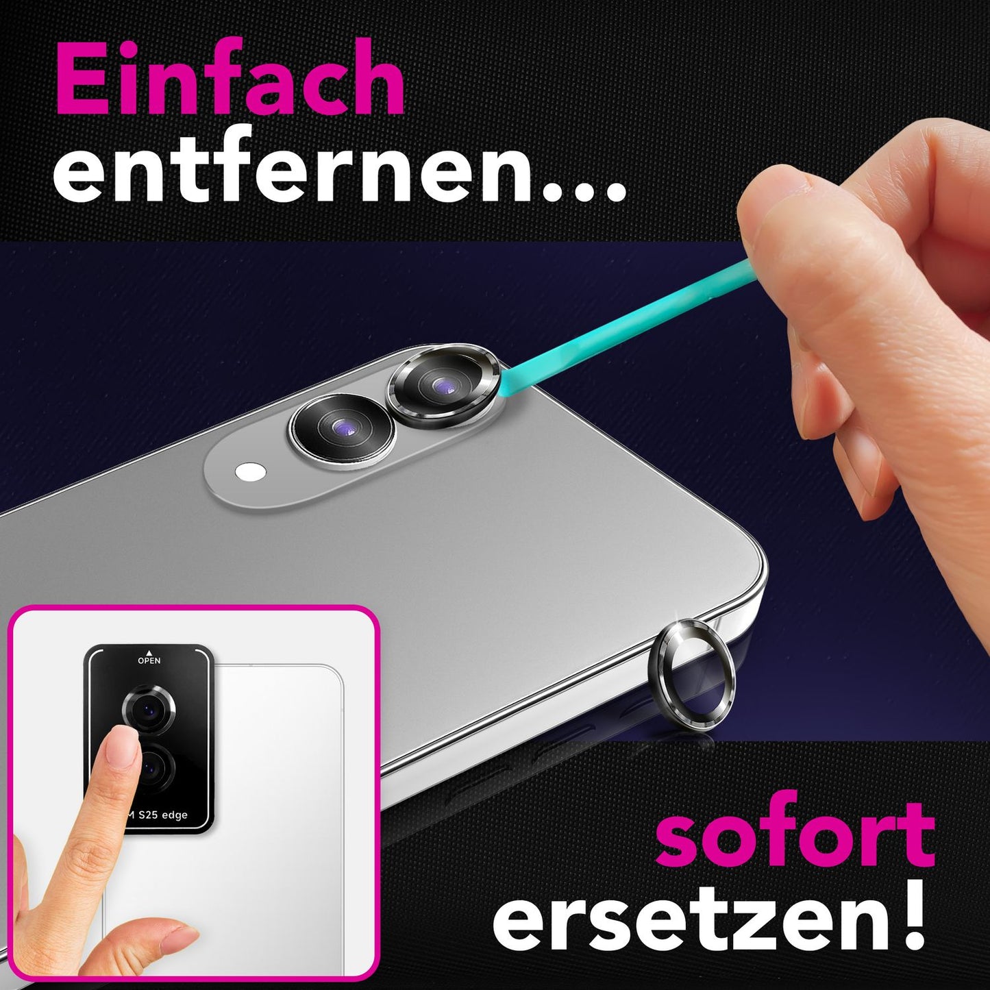 NALIA Glas Kameraschutzringe für Samsung Galaxy S25 Edge – Linsenschutz & Case Friendly – FOCUS.PRO CLX (9H Härtegrad & Montagerahmen) – Marke aus Berlin