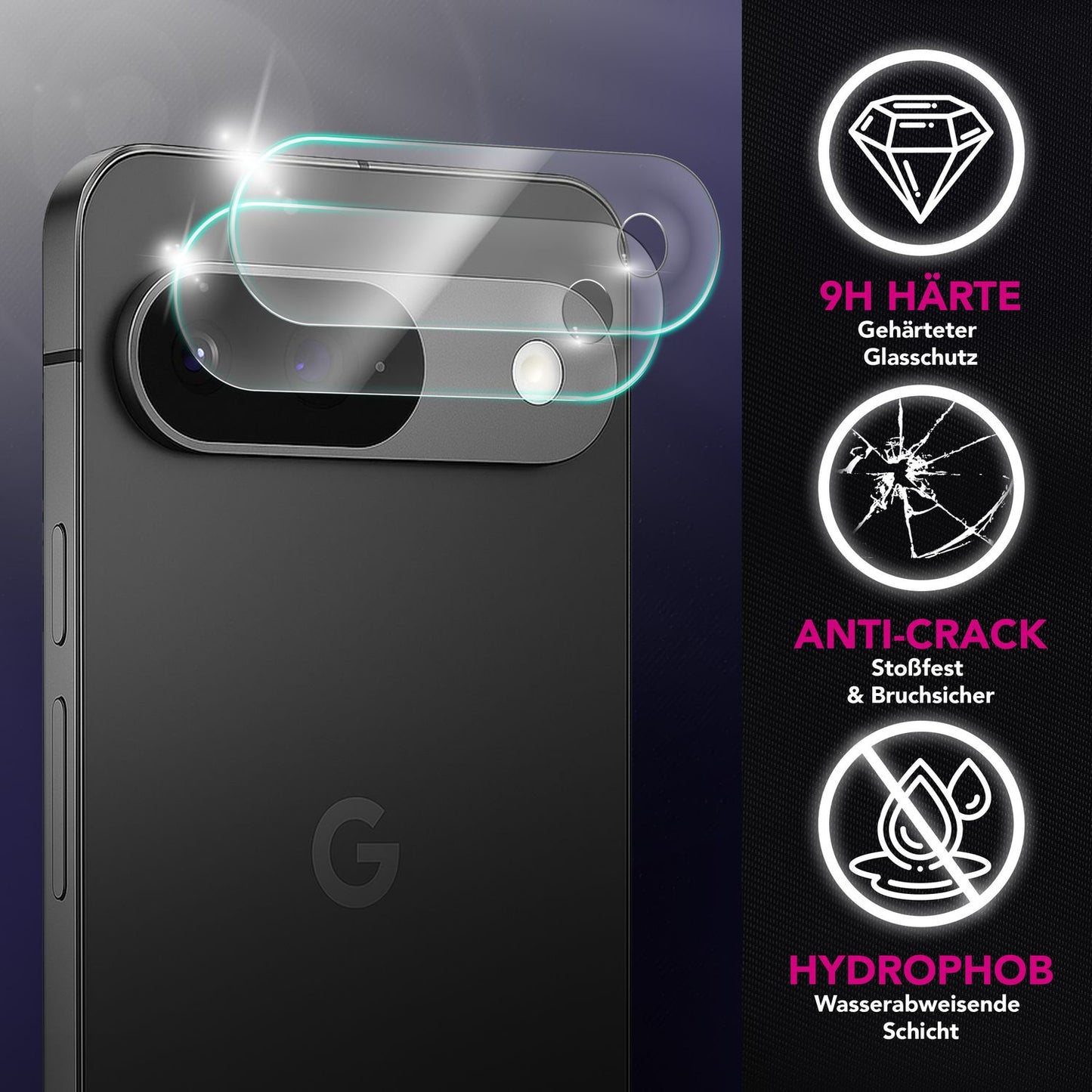 NALIA 2x Kameraschutzglas für Google Pixel 9 – Linsenschutz 9H & Case-Friendly – FOCUS.X2 MAX (HD-Echtglas Transparent) – Marke aus Berlin