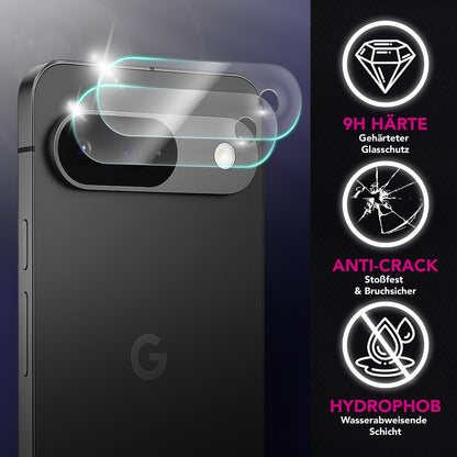 NALIA 2x Kameraschutzglas für Google Pixel 9 – Linsenschutz 9H & Case-Friendly – FOCUS.X2 MAX (HD-Echtglas Transparent) – Marke aus Berlin
