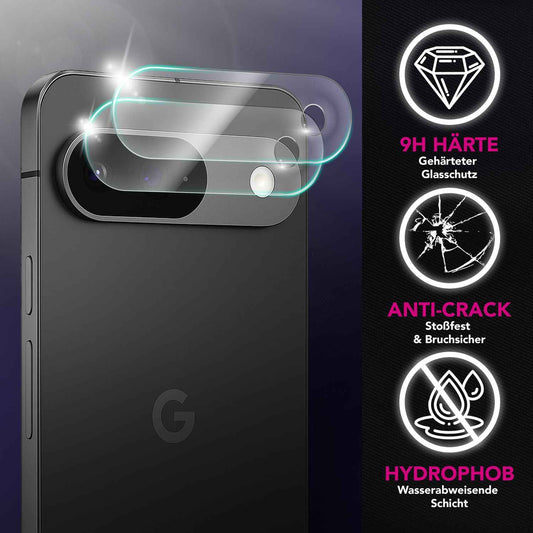 NALIA 2x Kameraschutzglas für Google Pixel 9 – Linsenschutz 9H & Case-Friendly – FOCUS.X2 MAX (HD-Echtglas Transparent) – Marke aus Berlin