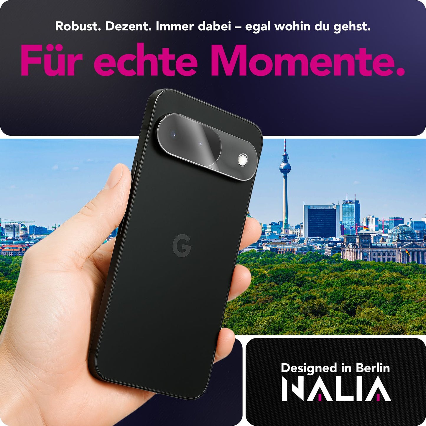 NALIA 2x Kameraschutzglas für Google Pixel 9 – Linsenschutz 9H & Case-Friendly – FOCUS.X2 MAX (HD-Echtglas Transparent) – Marke aus Berlin