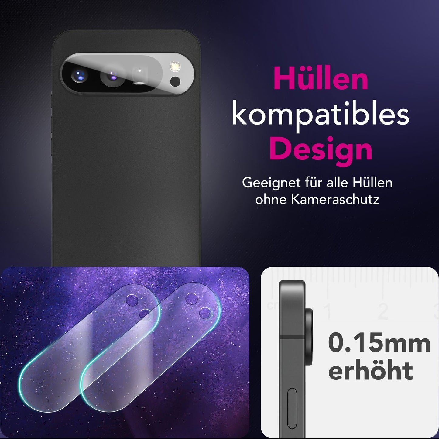 NALIA 2x Kameraschutzglas für Google Pixel 9 Pro XL – Linsenschutz 9H & Case-Friendly – FOCUS.X2 MAX (HD-Echtglas Transparent) – Marke aus Berlin