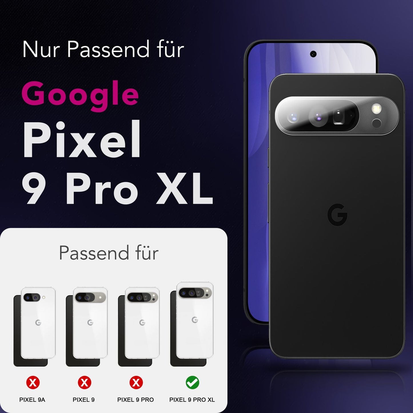 NALIA 2x Kameraschutzglas für Google Pixel 9 Pro XL – Linsenschutz 9H & Case-Friendly – FOCUS.X2 MAX (HD-Echtglas Transparent) – Marke aus Berlin