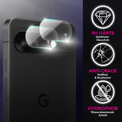 NALIA 2x Kameraschutzglas für Google Pixel 9a – Linsenschutz 9H & Case-Friendly – FOCUS.X2 MAX (HD-Echtglas Transparent) – Marke aus Berlin