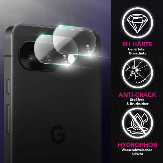 NALIA 2x Kameraschutzglas für Google Pixel 9a – Linsenschutz 9H & Case-Friendly – FOCUS.X2 MAX (HD-Echtglas Transparent) – Marke aus Berlin