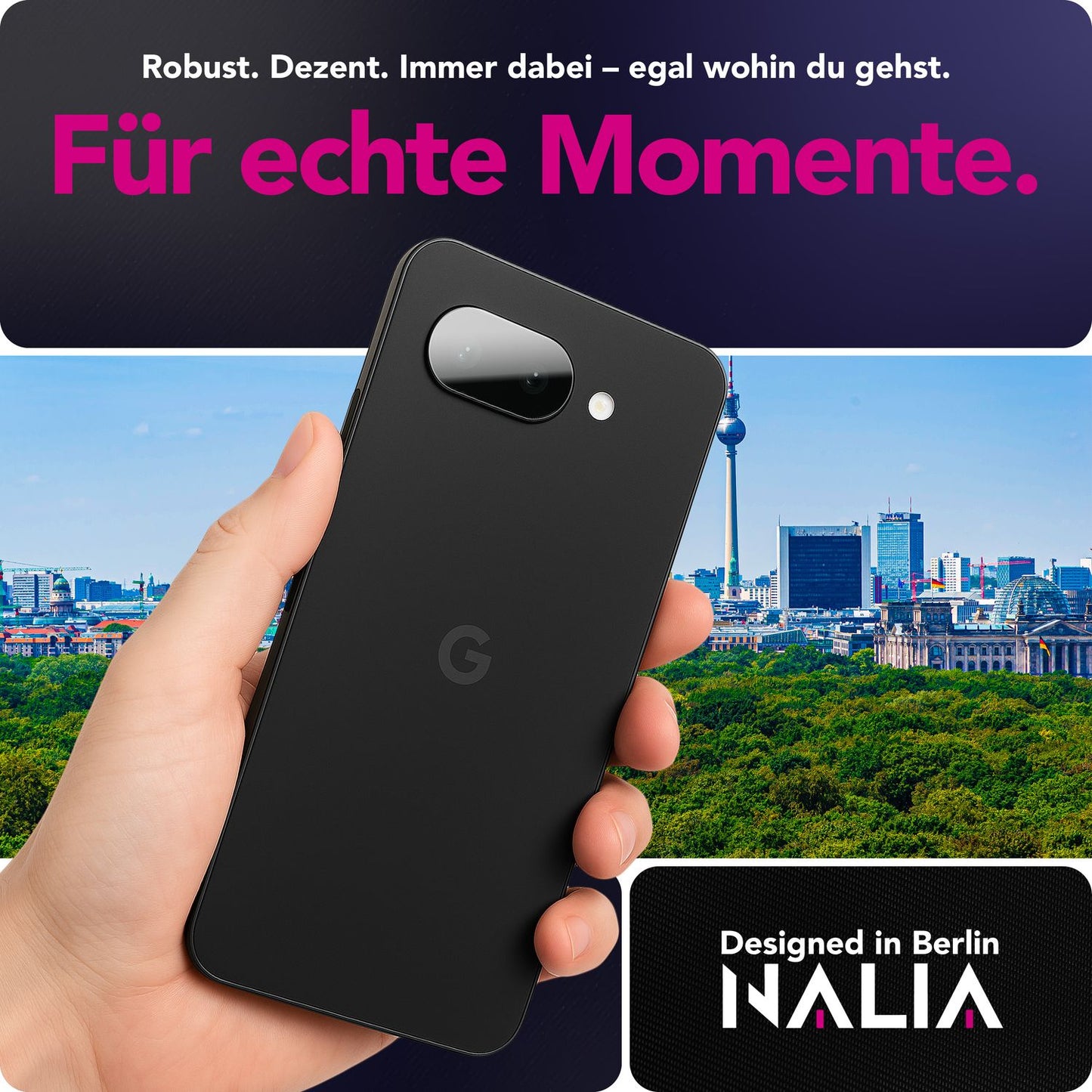 NALIA 2x Kameraschutzglas für Google Pixel 9a – Linsenschutz 9H & Case-Friendly – FOCUS.X2 MAX (HD-Echtglas Transparent) – Marke aus Berlin
