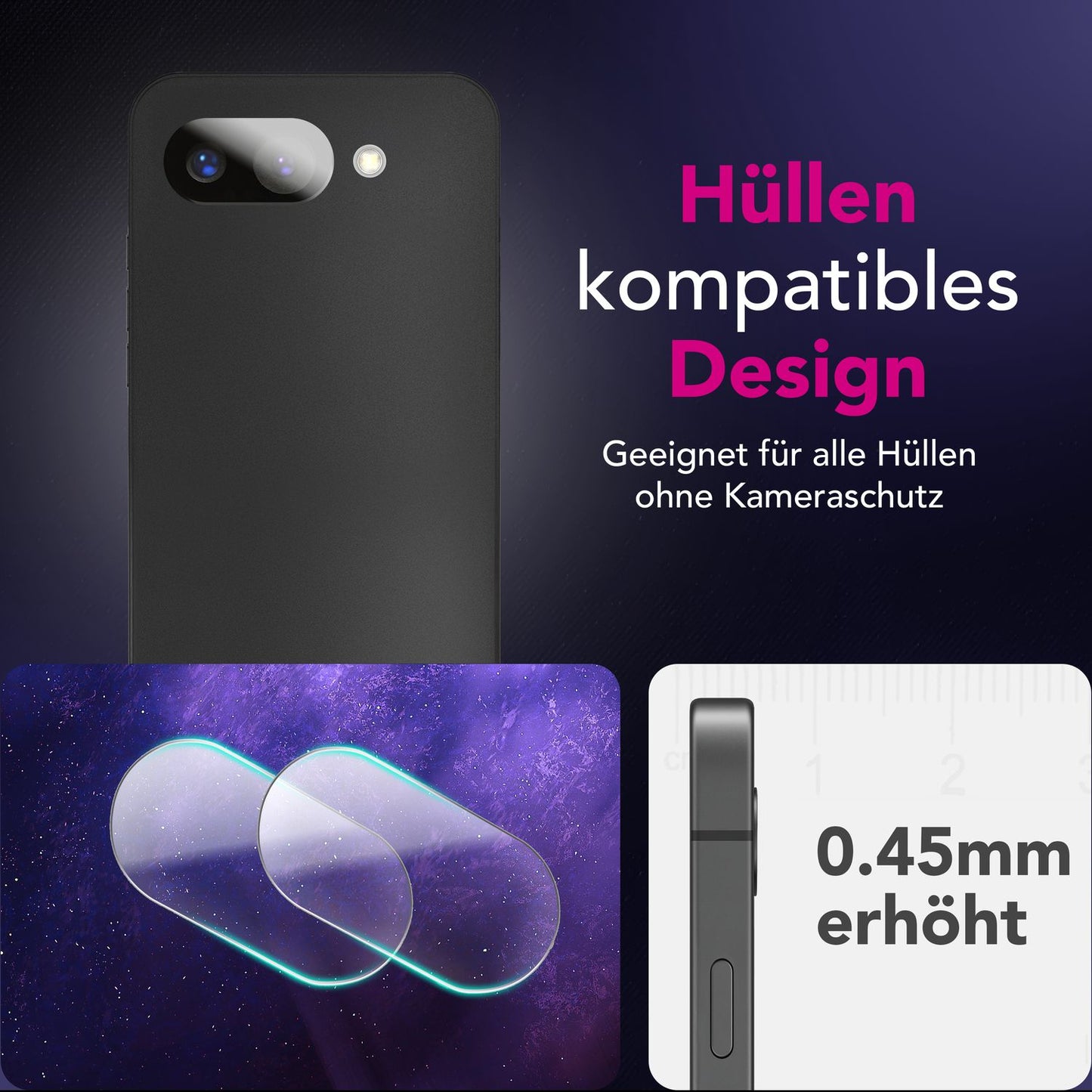 NALIA 2x Kameraschutzglas für Google Pixel 9a – Linsenschutz 9H & Case-Friendly – FOCUS.X2 MAX (HD-Echtglas Transparent) – Marke aus Berlin