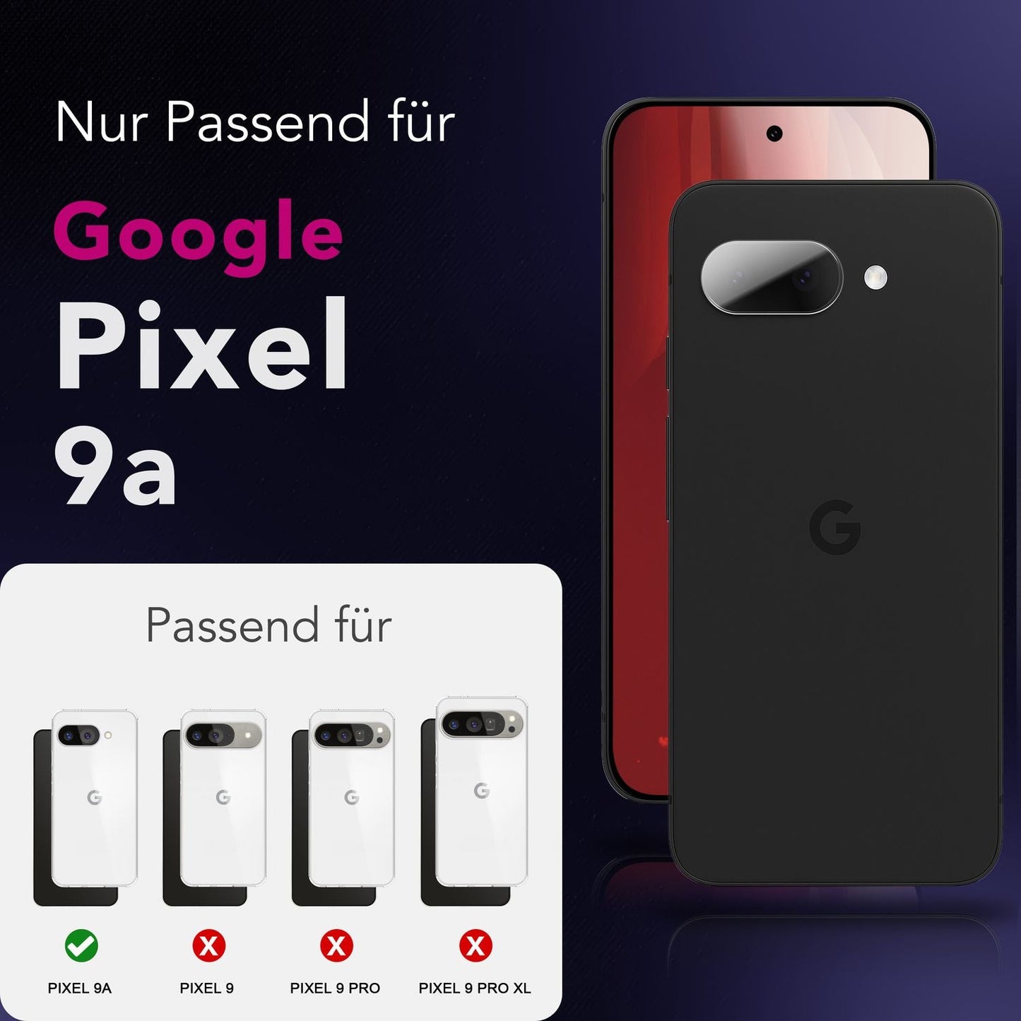 NALIA 2x Kameraschutzglas für Google Pixel 9a – Linsenschutz 9H & Case-Friendly – FOCUS.X2 MAX (HD-Echtglas Transparent) – Marke aus Berlin