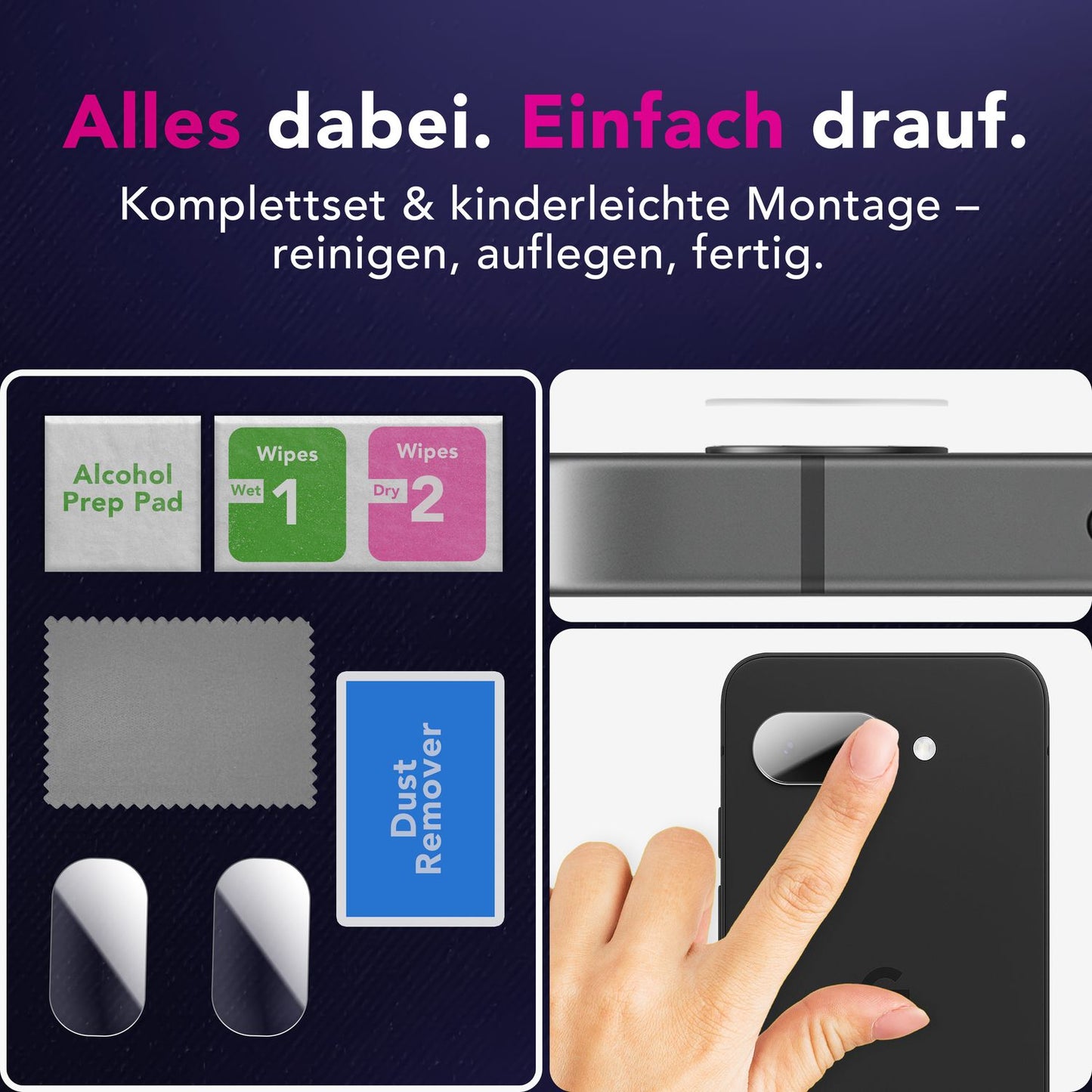NALIA 2x Kameraschutzglas für Google Pixel 9a – Linsenschutz 9H & Case-Friendly – FOCUS.X2 MAX (HD-Echtglas Transparent) – Marke aus Berlin
