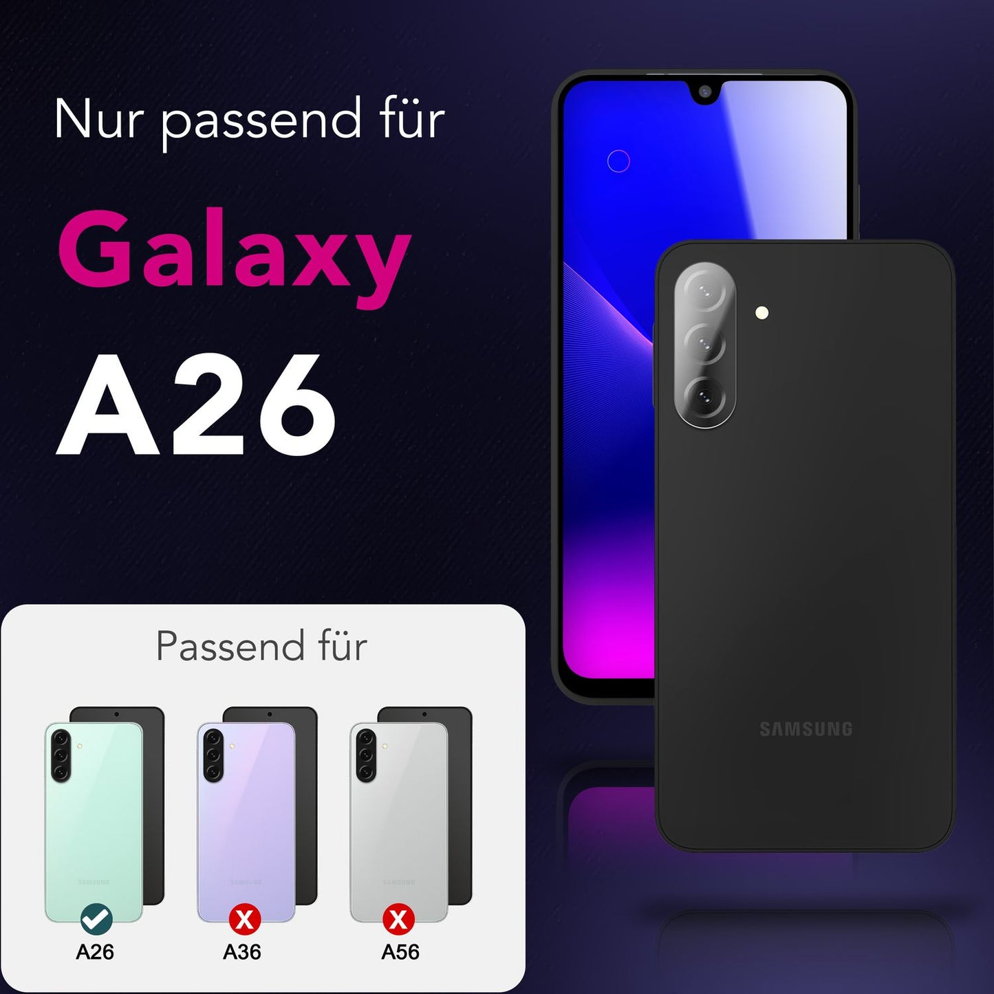 NALIA 2x Kameraschutzglas für Samsung Galaxy A26 – Linsenschutz 9H & Case-Friendly – FOCUS.X2 MAX (HD-Echtglas Transparent) – Marke aus Berlin