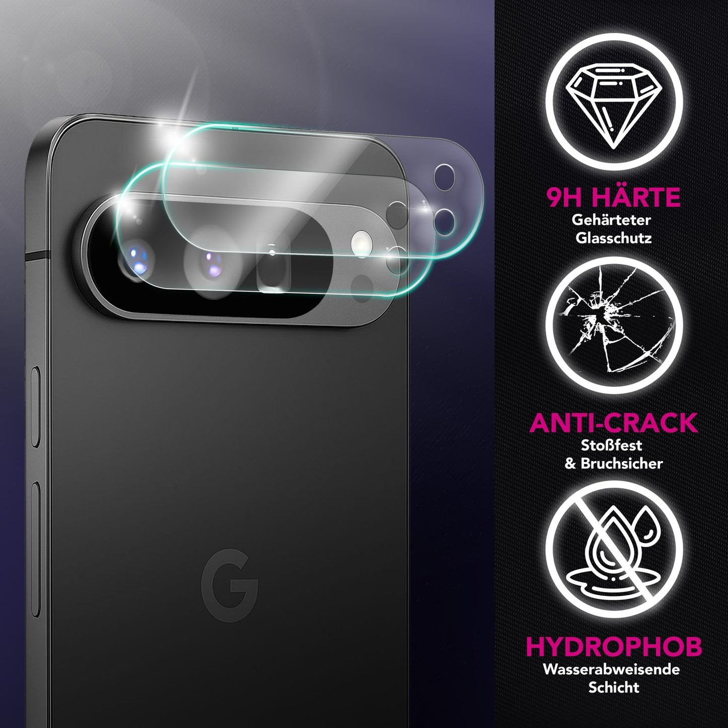 NALIA 2x Kameraschutzglas für Google Pixel 9 Pro – Linsenschutz 9H & Case-Friendly – FOCUS.X2 MAX (HD-Echtglas Transparent) – Marke aus Berlin