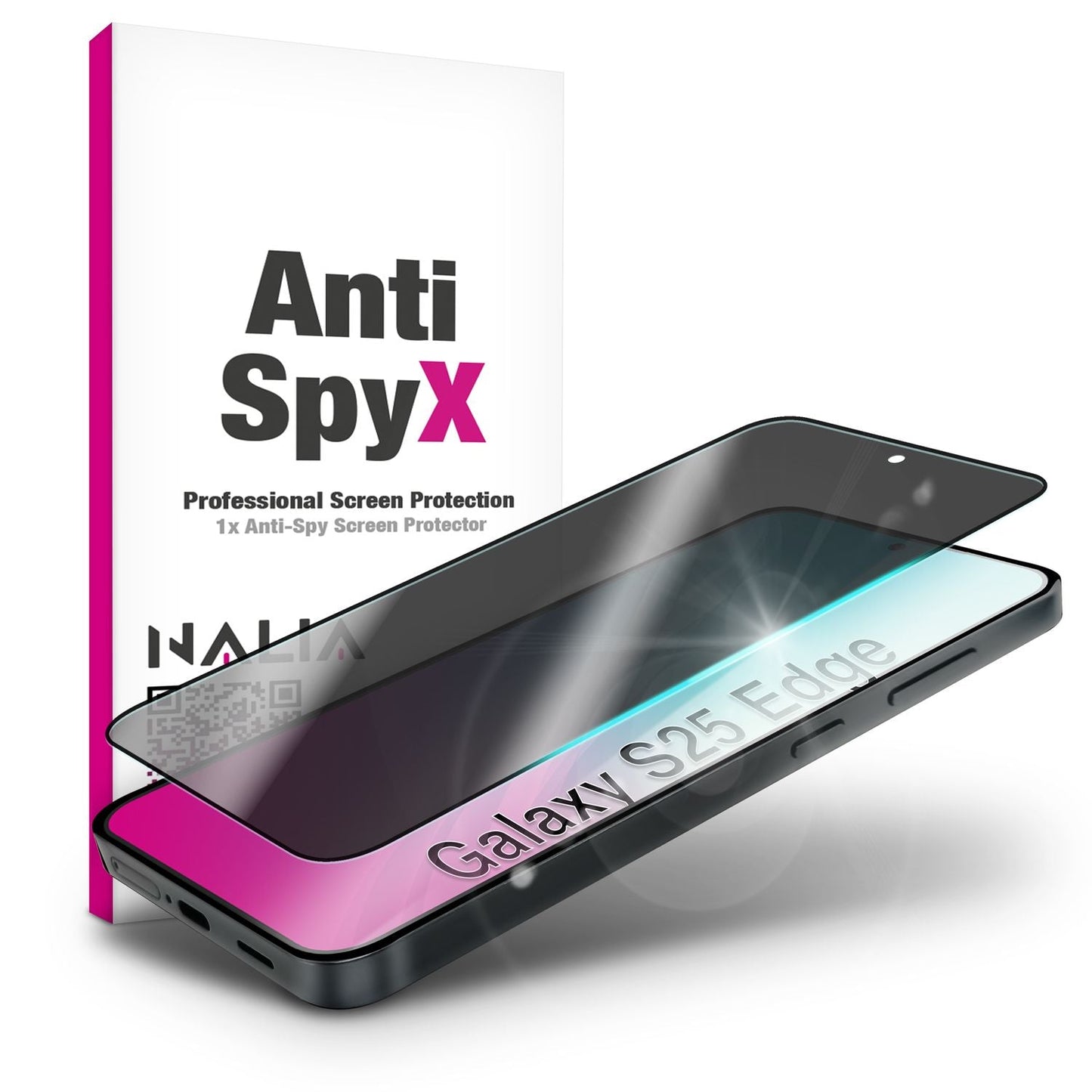 NALIA Blickschutzglas für Samsung Galaxy S25 Edge – Härte 9H & Robust – ANTISPYX (Privacy Full-Cover) – Marke aus Berlin