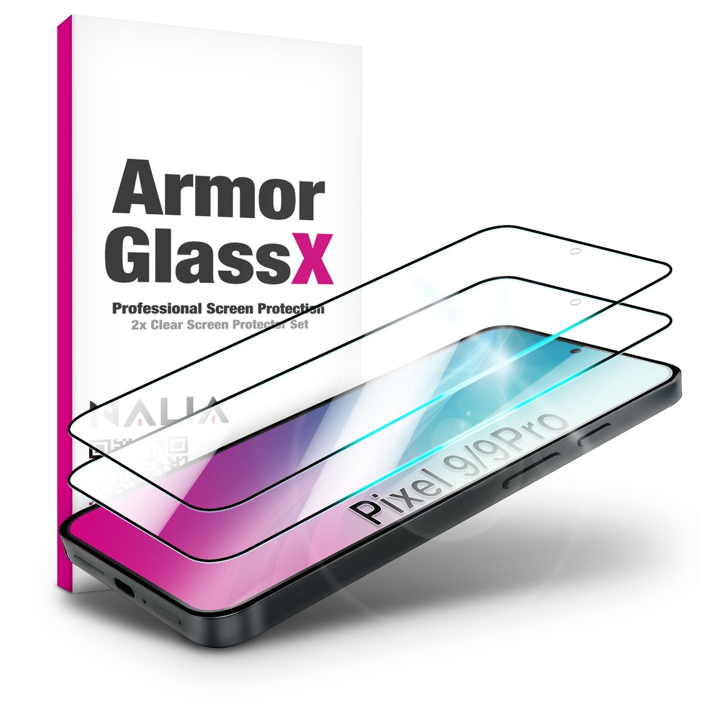 NALIA 2x Schutzglas für Google Pixel 9 / 9 Pro – Full-Screen Schutz 9H & Hüllenfreundlich – ARMORGLASSX (Display Glasfolie Transparent & 9H Härte) – Marke aus Berlin