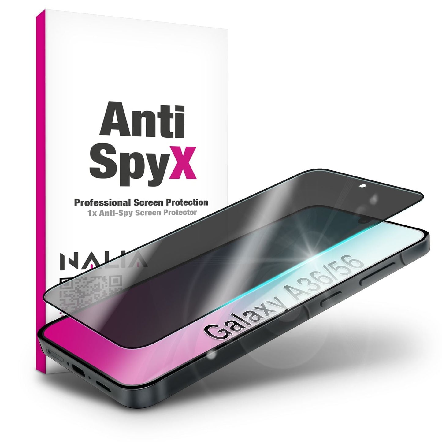 NALIA Blickschutzglas für Samsung Galaxy A36 / A56 – Härte 9H & Robust – ANTISPYX (Privacy Full-Cover) – Marke aus Berlin