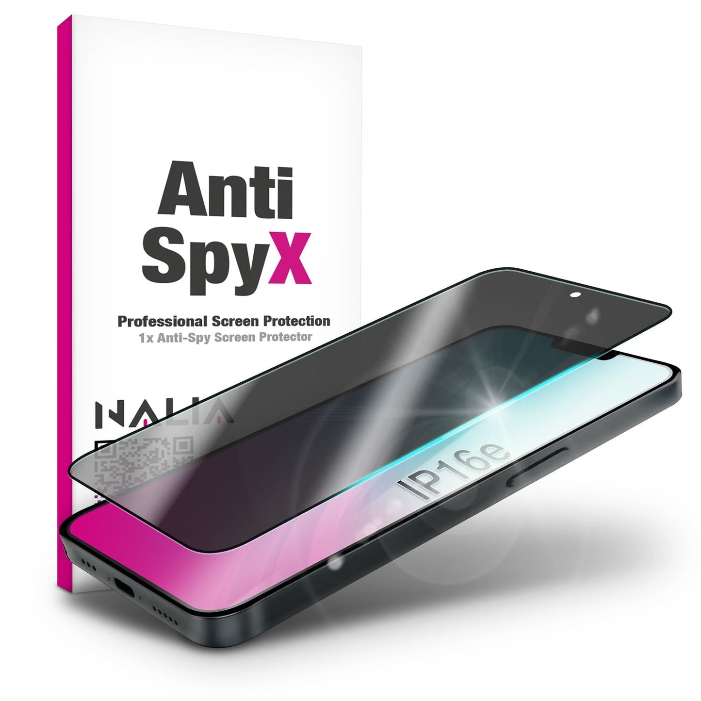NALIA Privacy Blickschutzglas für Apple iPhone 16e / 17e – Anti-Spy Displayschutz & 9H Härte – ANTISPYX (Case-Friendly Full-Cover) – Marke aus Berlin