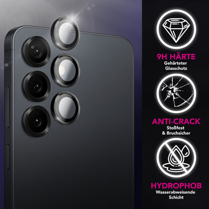 NALIA Glas Kameraschutzringe für Samsung Galaxy S25 FE – Linsenschutz & Case Friendly – FOCUS.PRO CLX (9H Härtegrad & Montagerahmen) – Marke aus Berlin