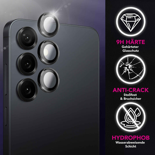 NALIA Glas Kameraschutzringe für Samsung Galaxy S25 FE – Linsenschutz & Case Friendly – FOCUS.PRO CLX (9H Härtegrad & Montagerahmen) – Marke aus Berlin