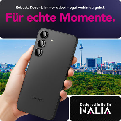 NALIA Glas Kameraschutzringe für Samsung Galaxy S25 FE – Linsenschutz & Case Friendly – FOCUS.PRO CLX (9H Härtegrad & Montagerahmen) – Marke aus Berlin