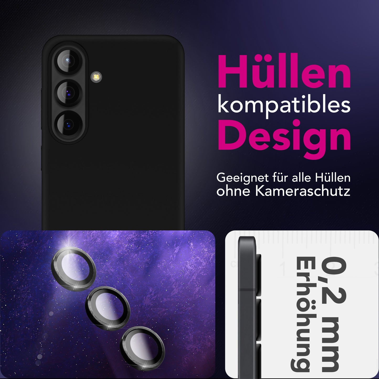 NALIA Glas Kameraschutzringe für Samsung Galaxy S25 FE – Linsenschutz & Case Friendly – FOCUS.PRO CLX (9H Härtegrad & Montagerahmen) – Marke aus Berlin
