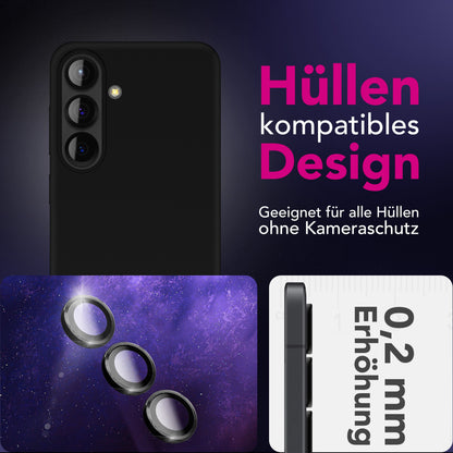 NALIA Glas Kameraschutzringe für Samsung Galaxy S25 FE – Linsenschutz & Case Friendly – FOCUS.PRO CLX (9H Härtegrad & Montagerahmen) – Marke aus Berlin