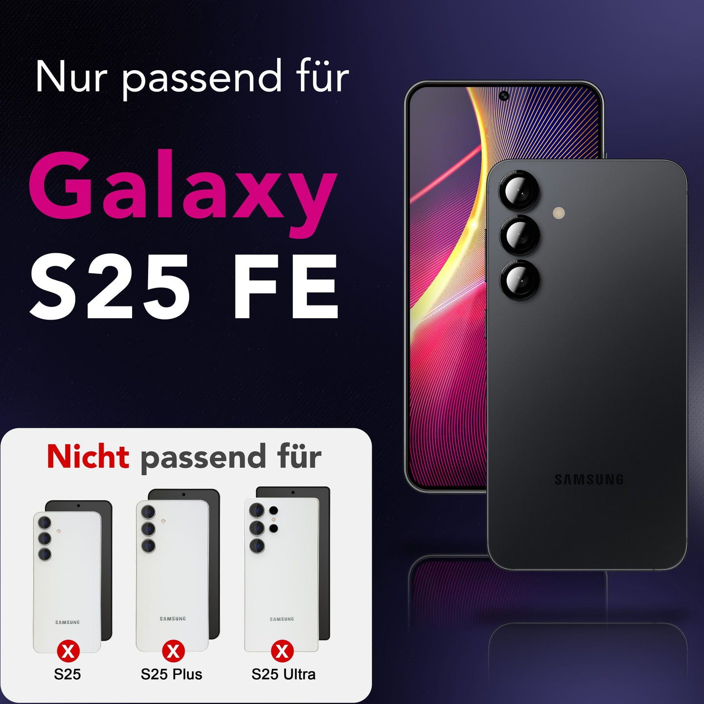 NALIA Glas Kameraschutzringe für Samsung Galaxy S25 FE – Linsenschutz & Case Friendly – FOCUS.PRO CLX (9H Härtegrad & Montagerahmen) – Marke aus Berlin
