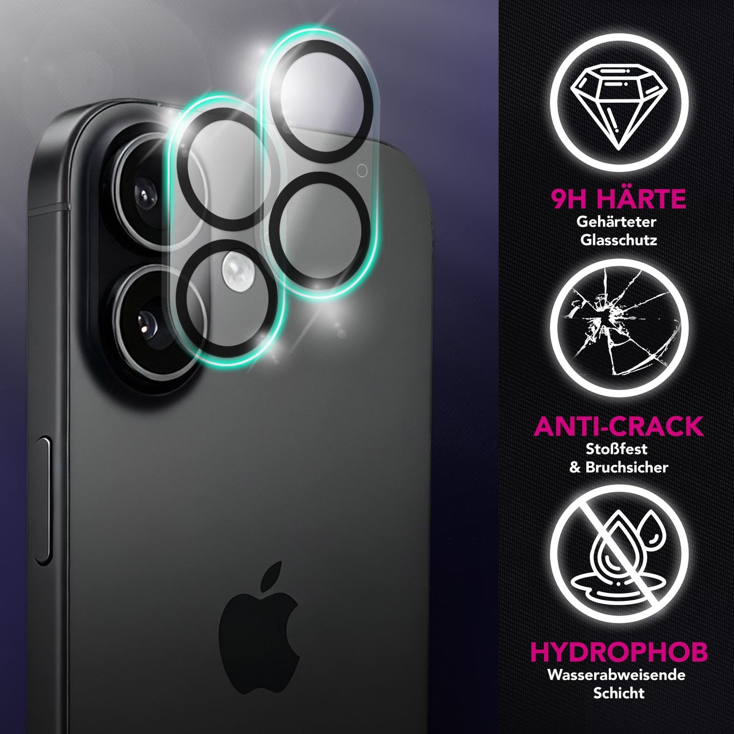 NALIA 2x Kameraschutzglas für iPhone 17 – Linsenschutz 9H & Case-Friendly – FOCUS.X2 MAX (HD-Echtglas Transparent) – Marke aus Berlin