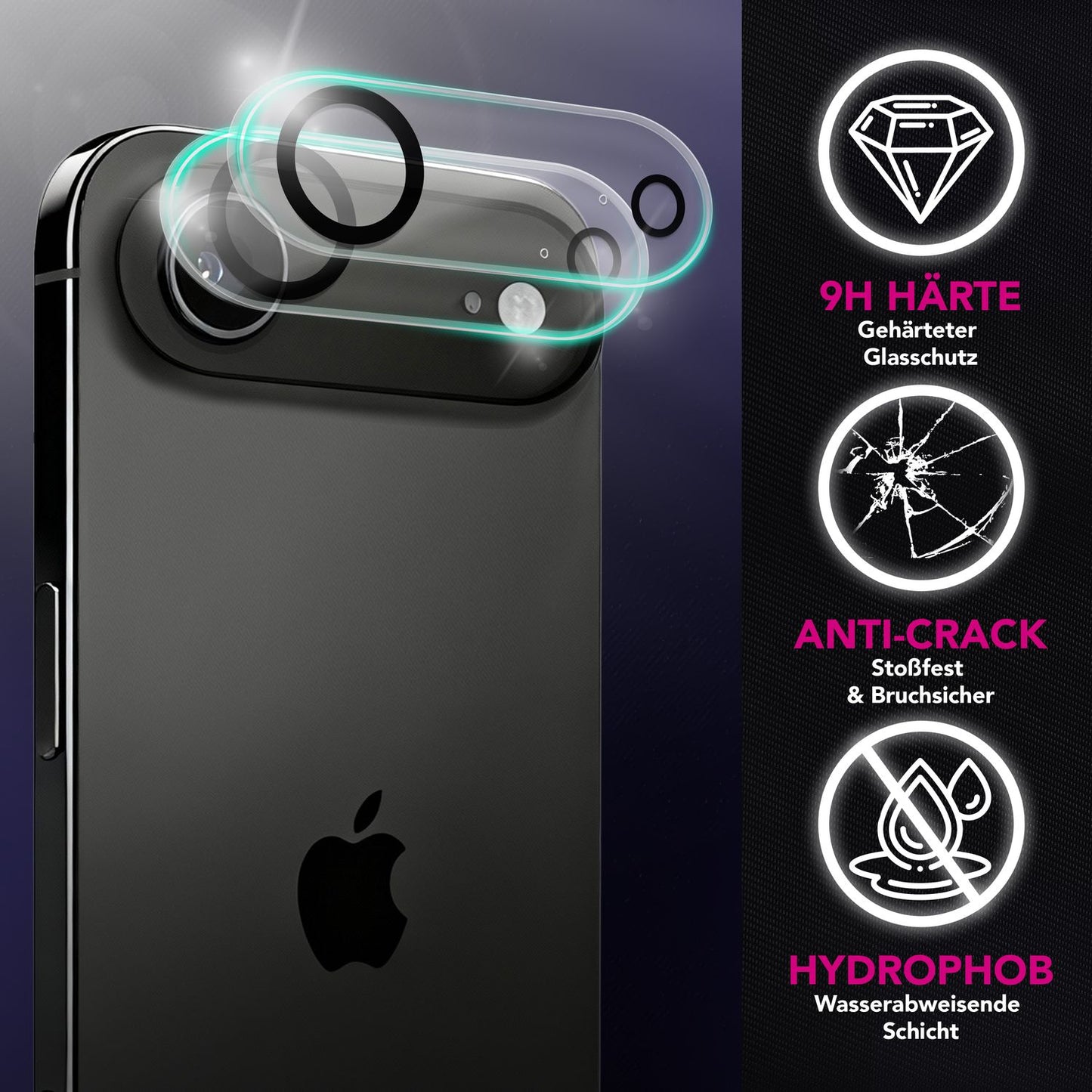 NALIA 2x Kameraschutzglas für iPhone 17 Air – Linsenschutz 9H & Case-Friendly – FOCUS.X2 MAX (HD-Echtglas Transparent) – Marke aus Berlin
