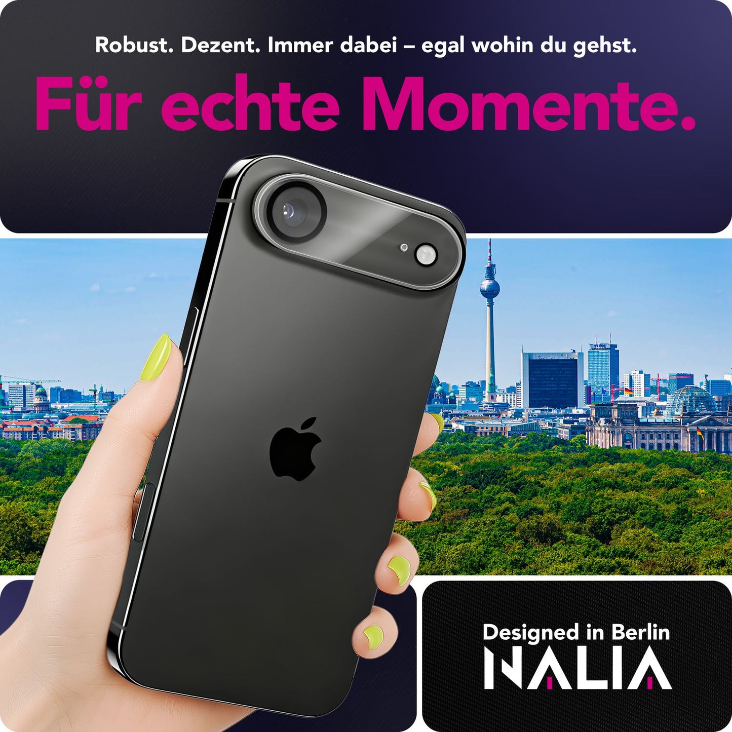 NALIA 2x Kameraschutzglas für iPhone 17 Air – Linsenschutz 9H & Case-Friendly – FOCUS.X2 MAX (HD-Echtglas Transparent) – Marke aus Berlin