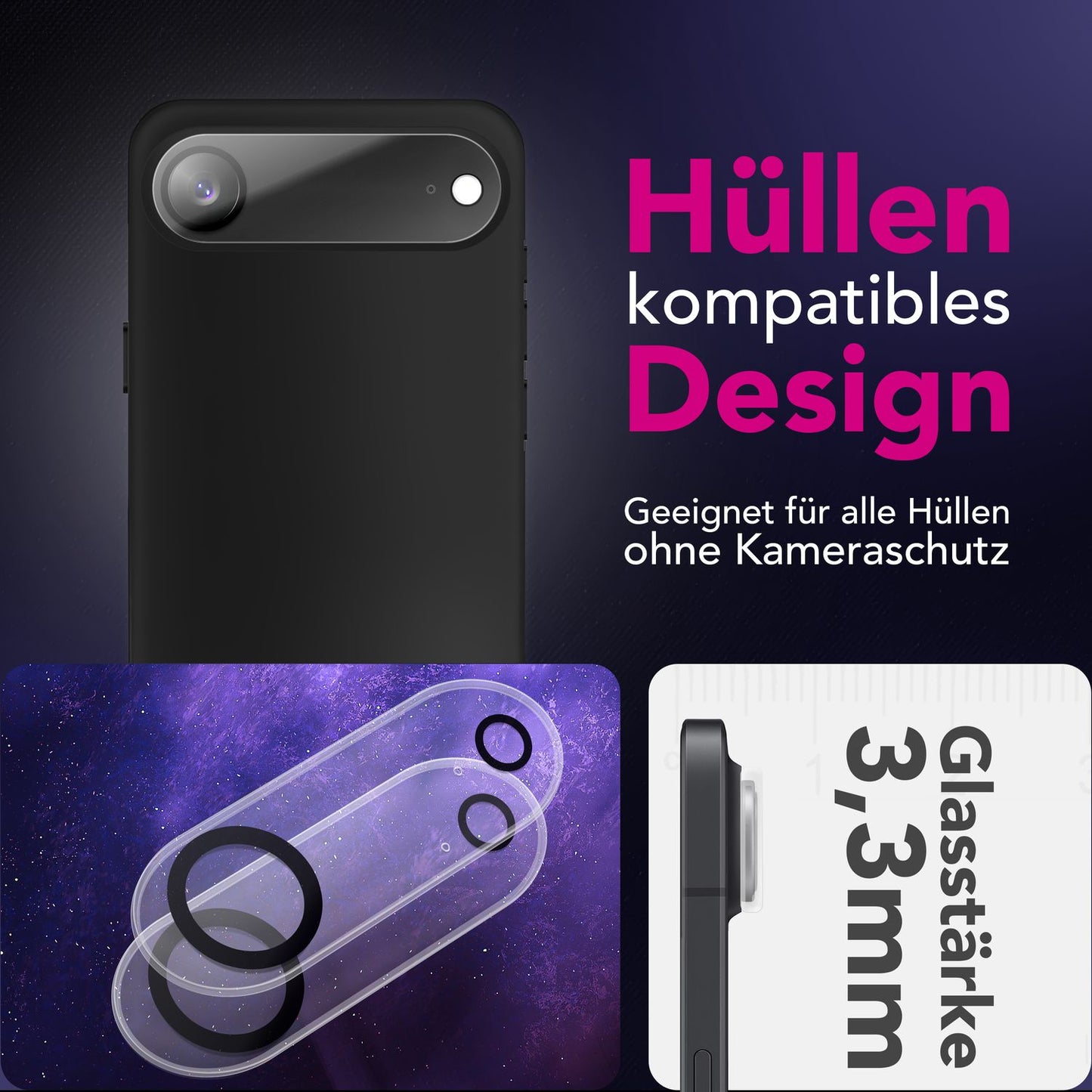 NALIA 2x Kameraschutzglas für iPhone 17 Air – Linsenschutz 9H & Case-Friendly – FOCUS.X2 MAX (HD-Echtglas Transparent) – Marke aus Berlin