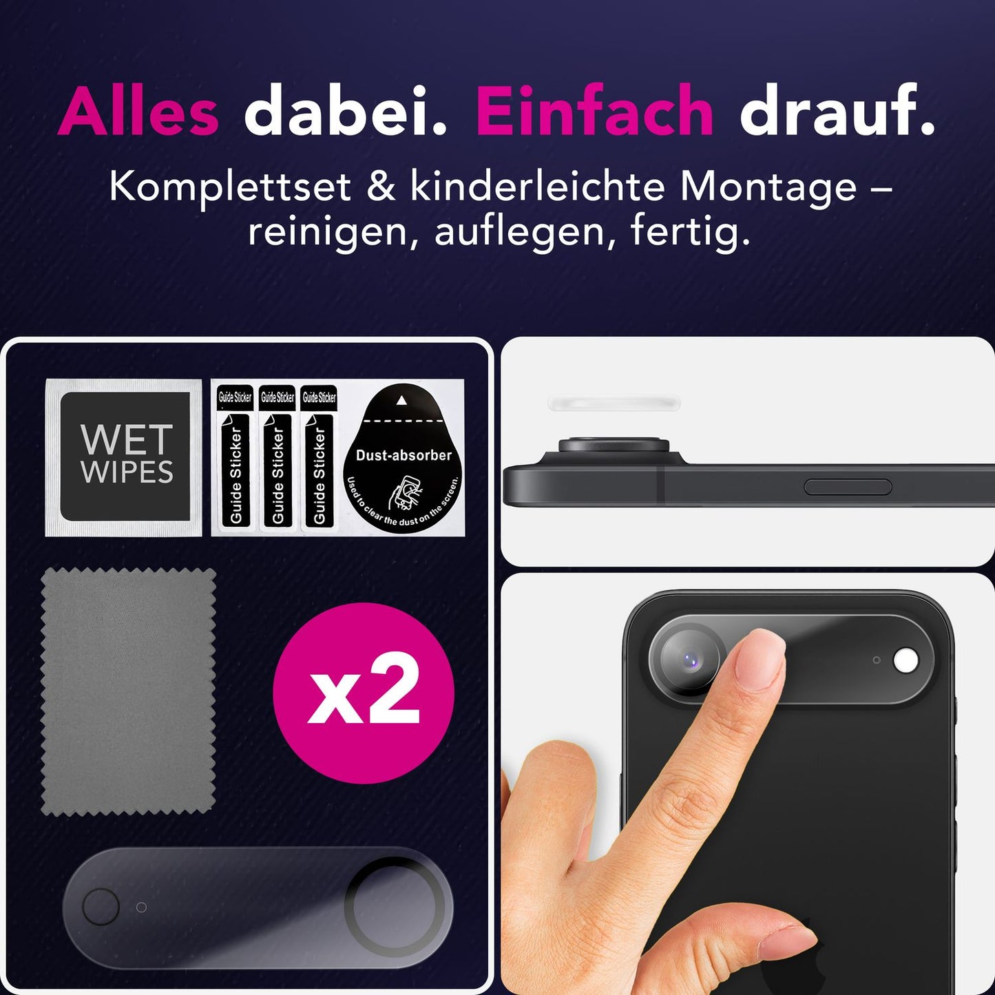 NALIA 2x Kameraschutzglas für iPhone 17 Air – Linsenschutz 9H & Case-Friendly – FOCUS.X2 MAX (HD-Echtglas Transparent) – Marke aus Berlin