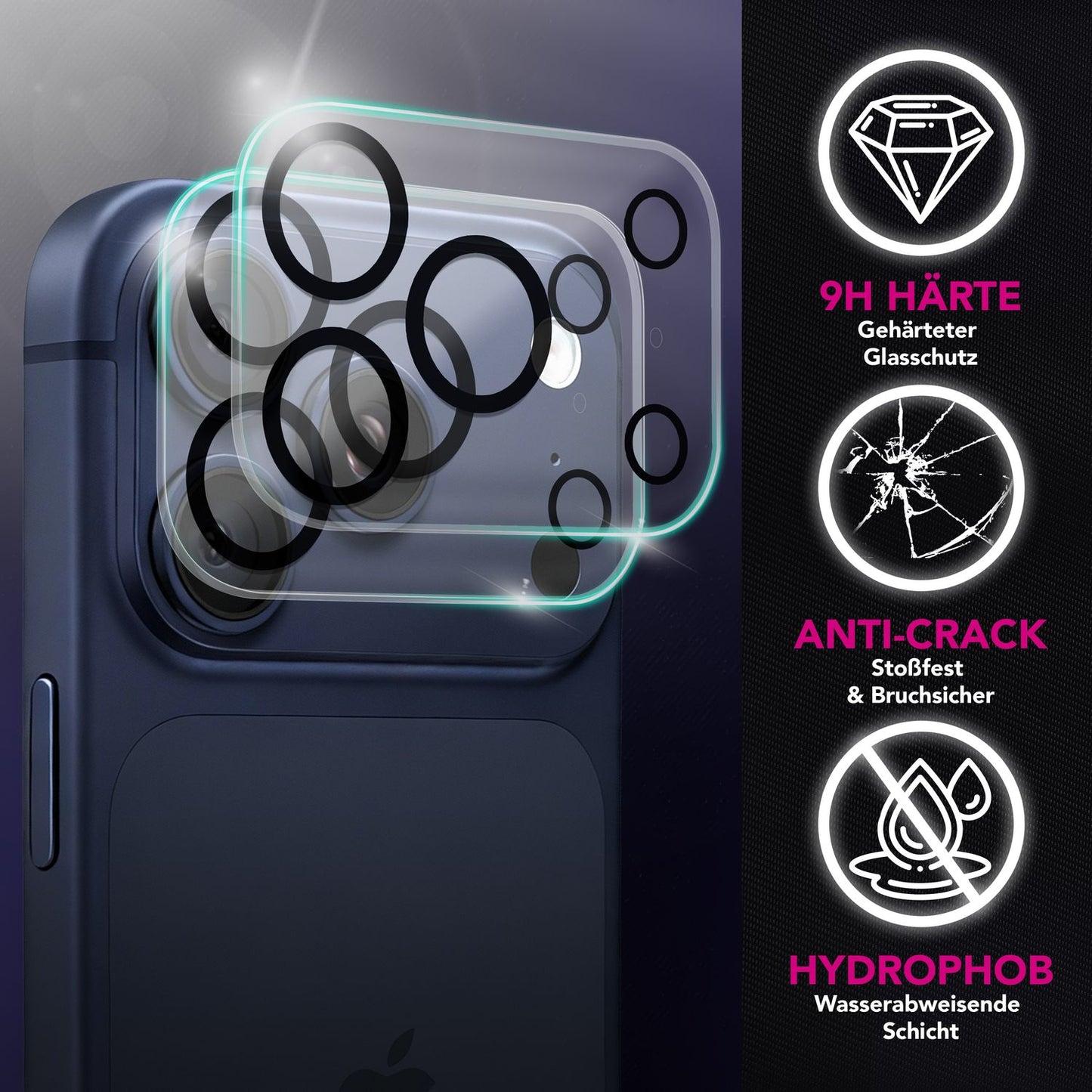NALIA 2x Kameraschutzglas für iPhone 17 Pro Max – Linsenschutz 9H & Case-Friendly – FOCUS.X2 MAX (HD-Echtglas Transparent) – Marke aus Berlin