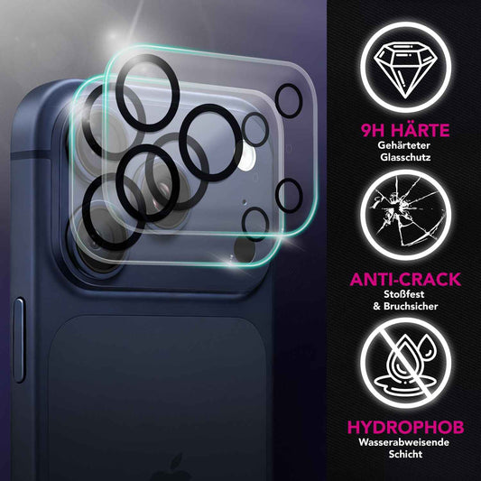 NALIA 2x Kameraschutzglas für iPhone 17 Pro Max – Linsenschutz 9H & Case-Friendly – FOCUS.X2 MAX (HD-Echtglas Transparent) – Marke aus Berlin