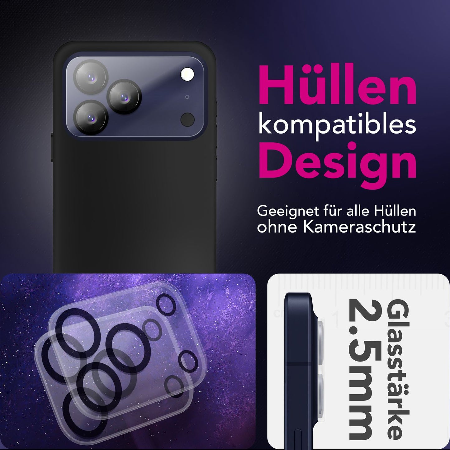 NALIA 2x Kameraschutzglas für iPhone 17 Pro Max – Linsenschutz 9H & Case-Friendly – FOCUS.X2 MAX (HD-Echtglas Transparent) – Marke aus Berlin