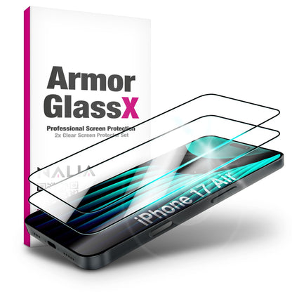 NALIA ArmorGlassX passend für Apple iPhone 17 Air Glas (super klarer Displayschutz), 2x Schutzglas 9H Härte, Robust, Splitterfrei, Case-friendly, Touch-sensitiv, Anti-Schlieren, schwarzer Rahmen