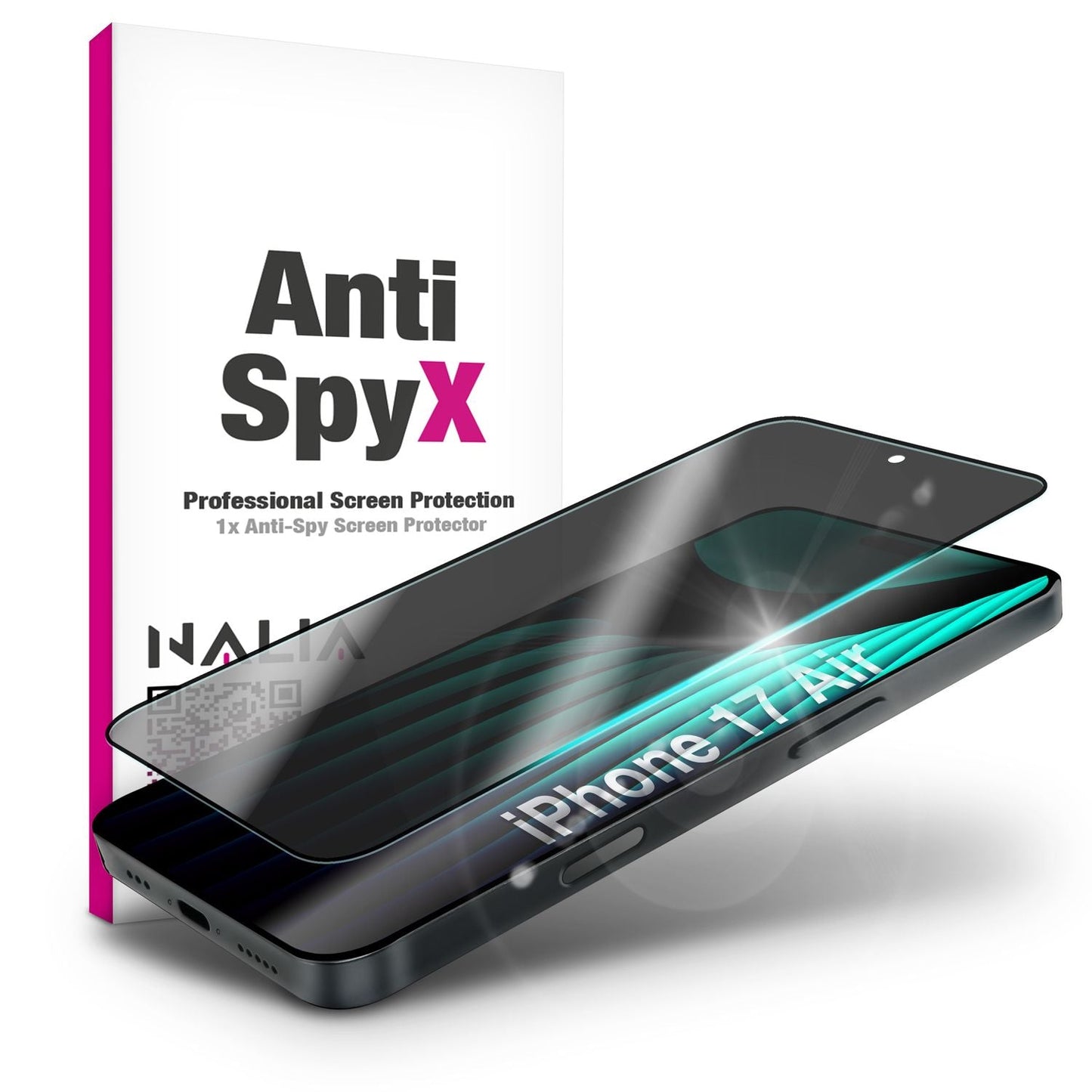 NALIA AntiSpyX passend für Apple iPhone 17 Air Glas (Diskreter Blickschutz), Privacy Schutzglas mit 9H Härte, Anti-Spy Technologie, Robust, Oleophob, Touch-optimiert, Blasenfrei, Hüllen-freundlich