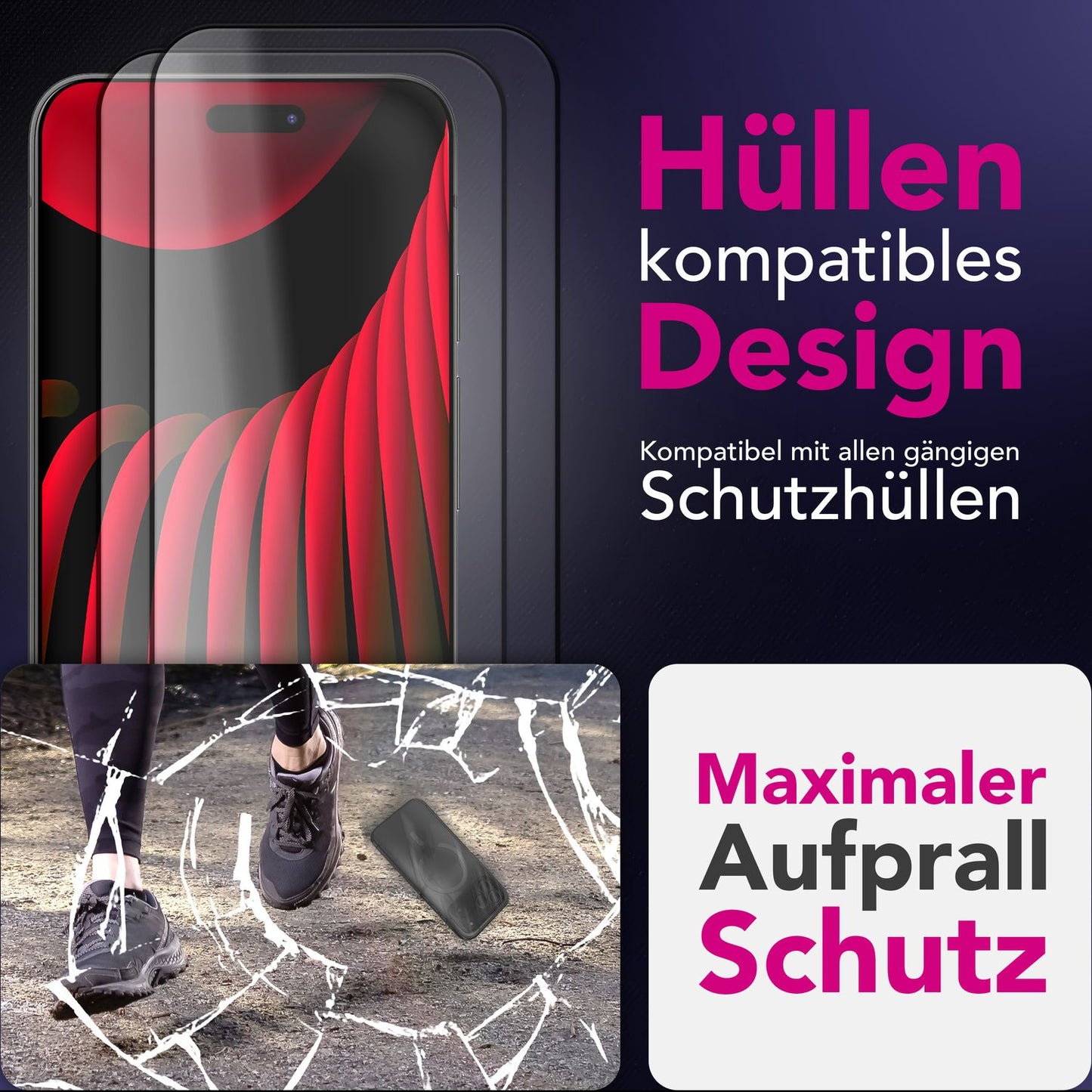 NALIA ArmorGlassX passend für Apple iPhone 17 Pro Glas (super klarer Displayschutz), 2x Schutzglas 9H Härte, Touch-sensitiv, Robust, Anti-Flecken, Splitterfrei, Case-kompatibel, schwarzer Rahmen