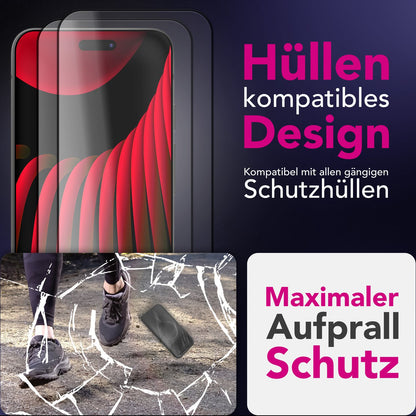 NALIA ArmorGlassX passend für Apple iPhone 17 Pro Glas (super klarer Displayschutz), 2x Schutzglas 9H Härte, Touch-sensitiv, Robust, Anti-Flecken, Splitterfrei, Case-kompatibel, schwarzer Rahmen