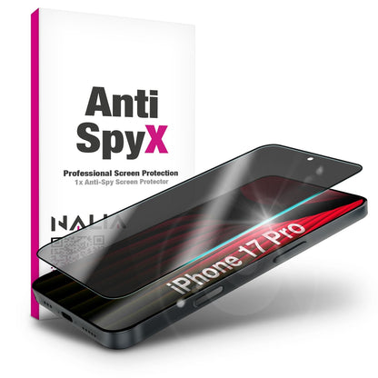 NALIA AntiSpyX passend für Apple iPhone 17 Pro Glas (Diskreter Blickschutz), Privacy Schutzglas mit 9H Härte, Anti-Spy Sichtschutz, Robust, Touch-sensitiv, Blasenfrei, Oleophob, Hüllen-freundlich