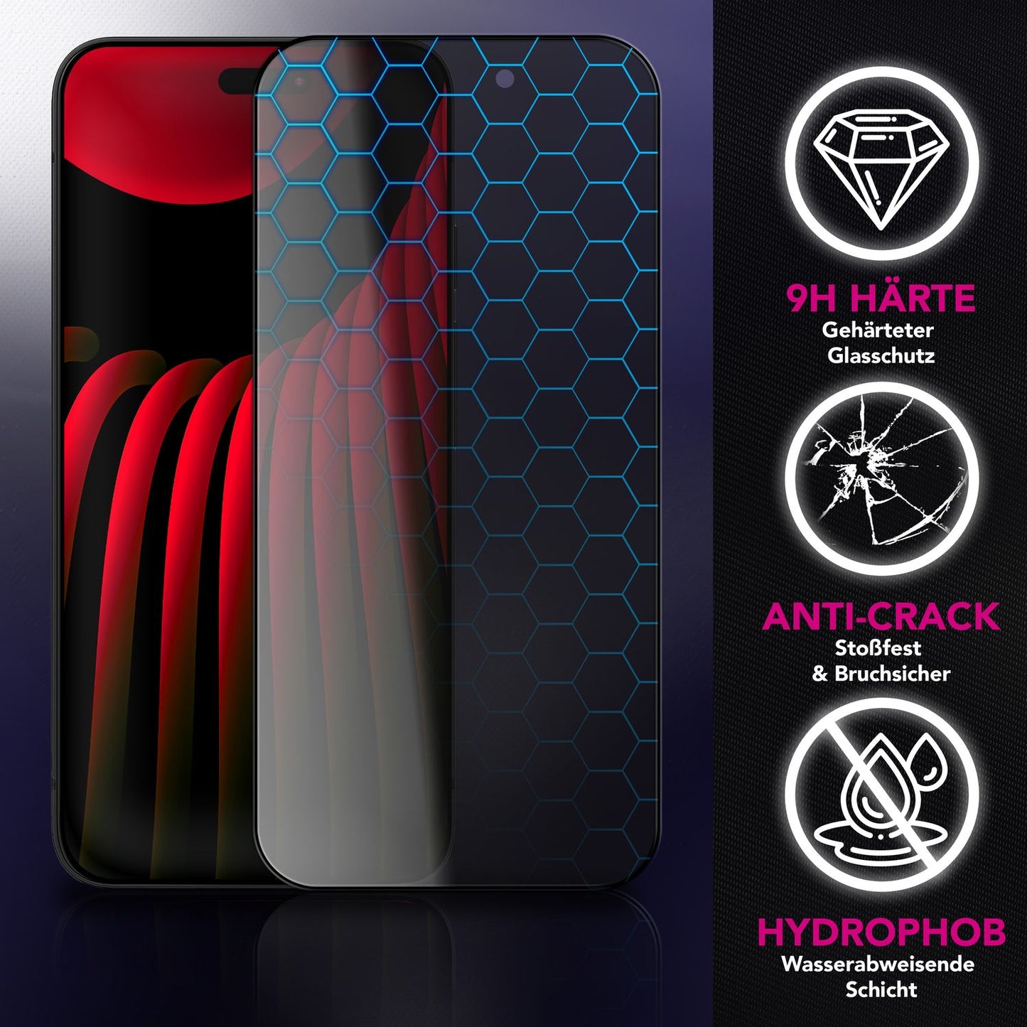 NALIA AntiSpyX passend für Apple iPhone 17 Pro Glas (Diskreter Blickschutz), Privacy Schutzglas mit 9H Härte, Anti-Spy Sichtschutz, Robust, Touch-sensitiv, Blasenfrei, Oleophob, Hüllen-freundlich