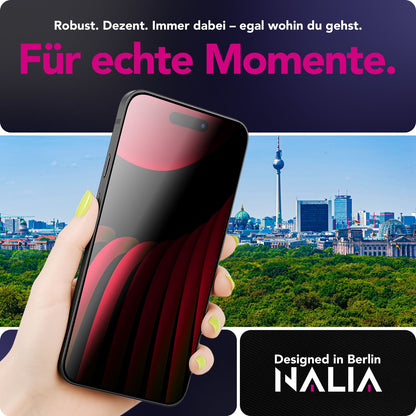 NALIA AntiSpyX passend für Apple iPhone 17 Pro Glas (Diskreter Blickschutz), Privacy Schutzglas mit 9H Härte, Anti-Spy Sichtschutz, Robust, Touch-sensitiv, Blasenfrei, Oleophob, Hüllen-freundlich