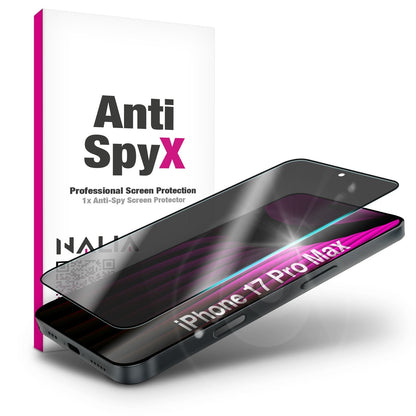 NALIA AntiSpyX passend für Apple iPhone 17 Pro Max Glas (Diskreter Blickschutz), Privacy Schutzglas mit 9H Härte, Anti-Spy Sichtschutz für Privatsphäre, Robust, Touch-sensitiv, Hüllen-freundlich
