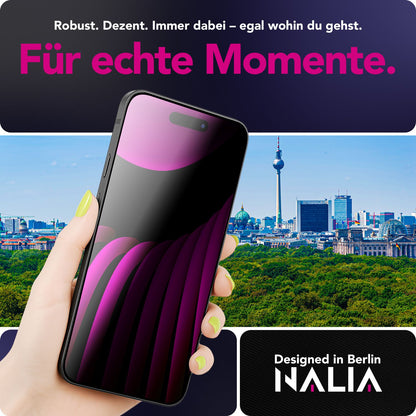 NALIA AntiSpyX passend für Apple iPhone 17 Pro Max Glas (Diskreter Blickschutz), Privacy Schutzglas mit 9H Härte, Anti-Spy Sichtschutz für Privatsphäre, Robust, Touch-sensitiv, Hüllen-freundlich
