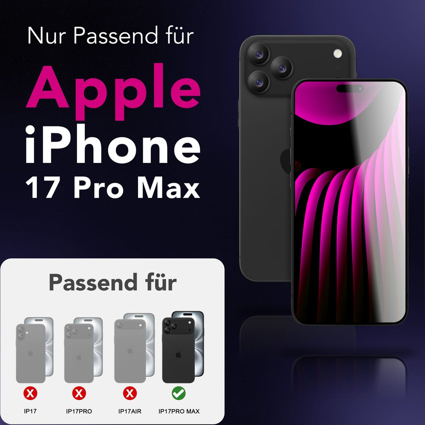 NALIA AntiSpyX passend für Apple iPhone 17 Pro Max Glas (Diskreter Blickschutz), Privacy Schutzglas mit 9H Härte, Anti-Spy Sichtschutz für Privatsphäre, Robust, Touch-sensitiv, Hüllen-freundlich