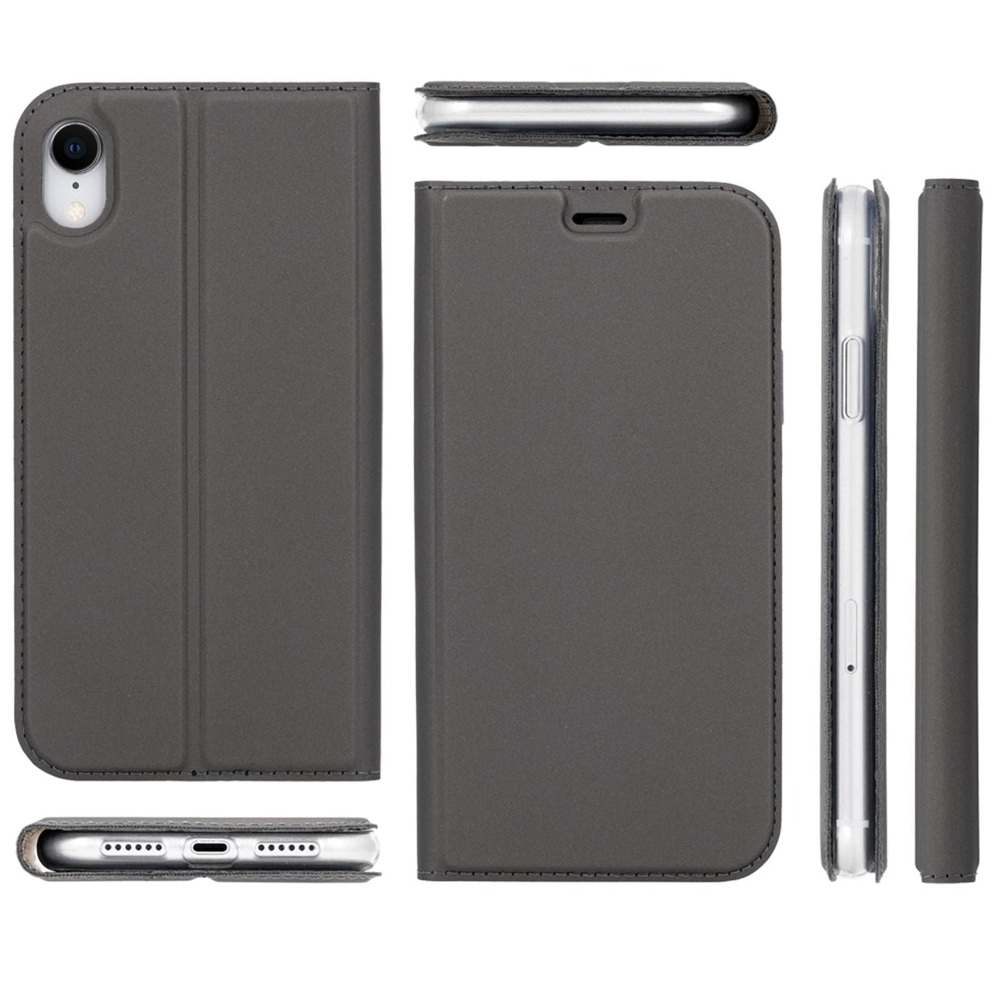 NALIA Klapphülle kompatibel mit Apple iPhone XR, Slim Flip Case Kunst-Leder Handyhülle Hard Cover Etui 360 Grad Hülle, Handy-Tasche Phone Book Bumper Schutzhülle Wallet Skin Klappbar