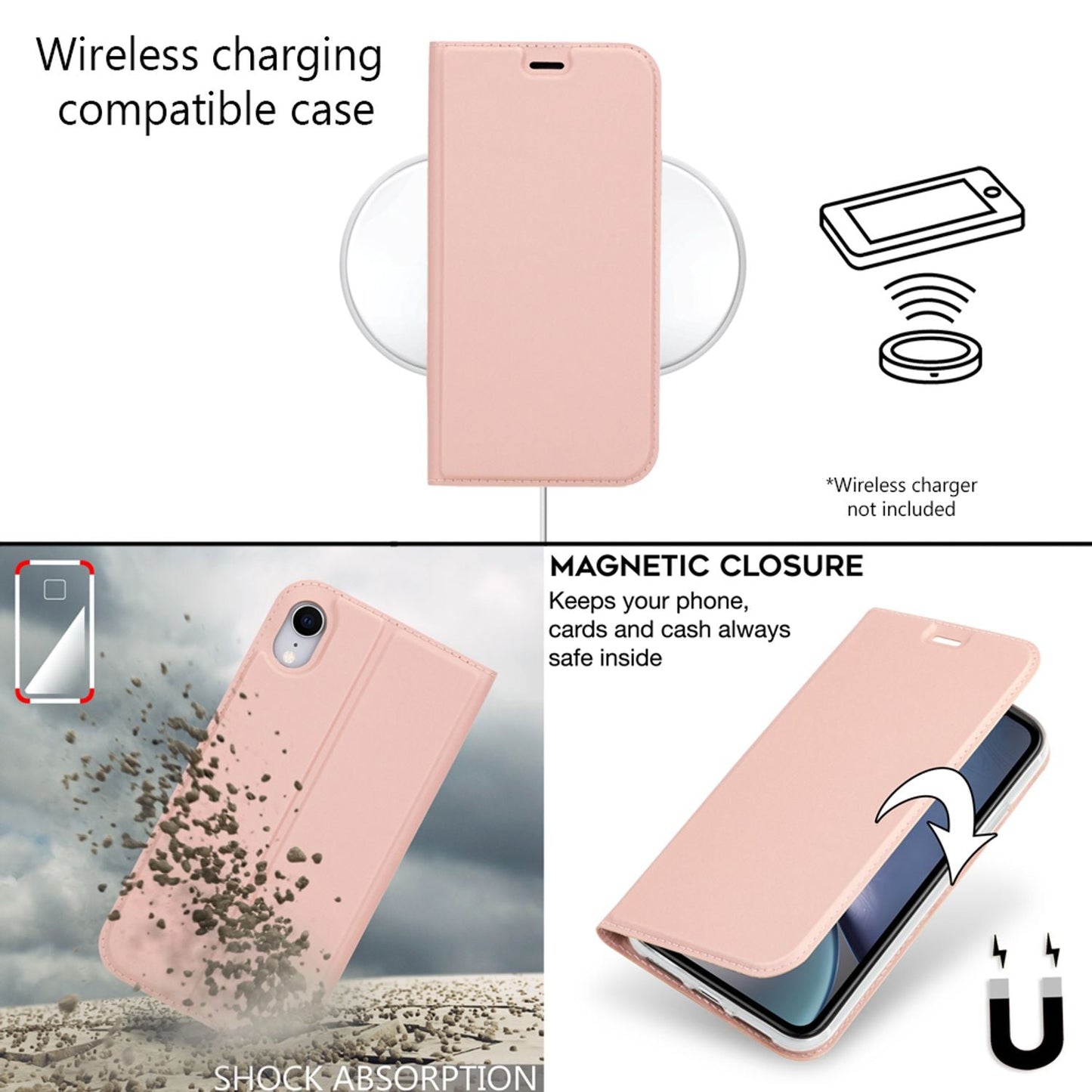 NALIA Klapphülle kompatibel mit Apple iPhone XR, Slim Flip Case Kunst-Leder Handyhülle Hard Cover Etui 360 Grad Hülle, Handy-Tasche Phone Book Bumper Schutzhülle Wallet Skin Klappbar
