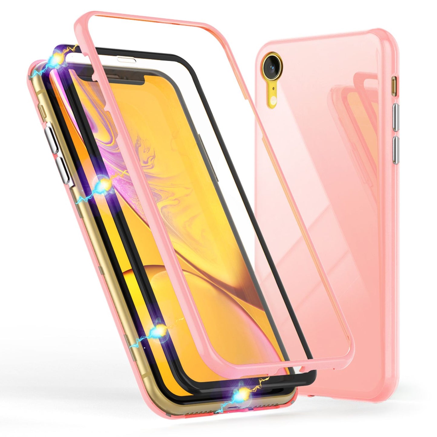 NALIA Magnetische 360° Glas Hülle kompatibel mit iPhone XR, Ultra-Slim Hard-Case Dünnes Hartglas Back-Cover mit Rahmen & Display-Schutz, Full-Body Schutzhülle Bumper Handy-Tasche Etui