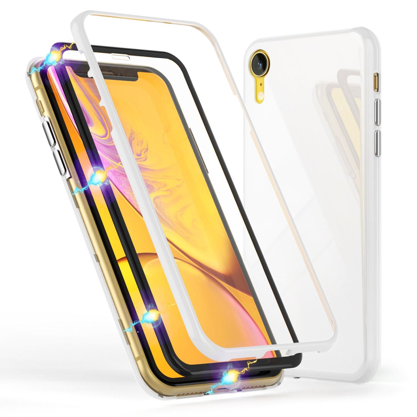 NALIA Magnetische 360° Glas Hülle kompatibel mit iPhone XR, Ultra-Slim Hard-Case Dünnes Hartglas Back-Cover mit Rahmen & Display-Schutz, Full-Body Schutzhülle Bumper Handy-Tasche Etui