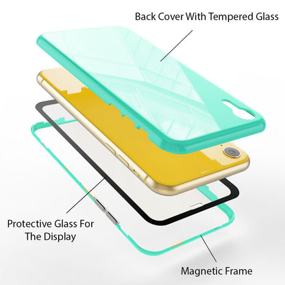 NALIA Magnetische 360° Glas Hülle kompatibel mit iPhone XR, Ultra-Slim Hard-Case Dünnes Hartglas Back-Cover mit Rahmen & Display-Schutz, Full-Body Schutzhülle Bumper Handy-Tasche Etui