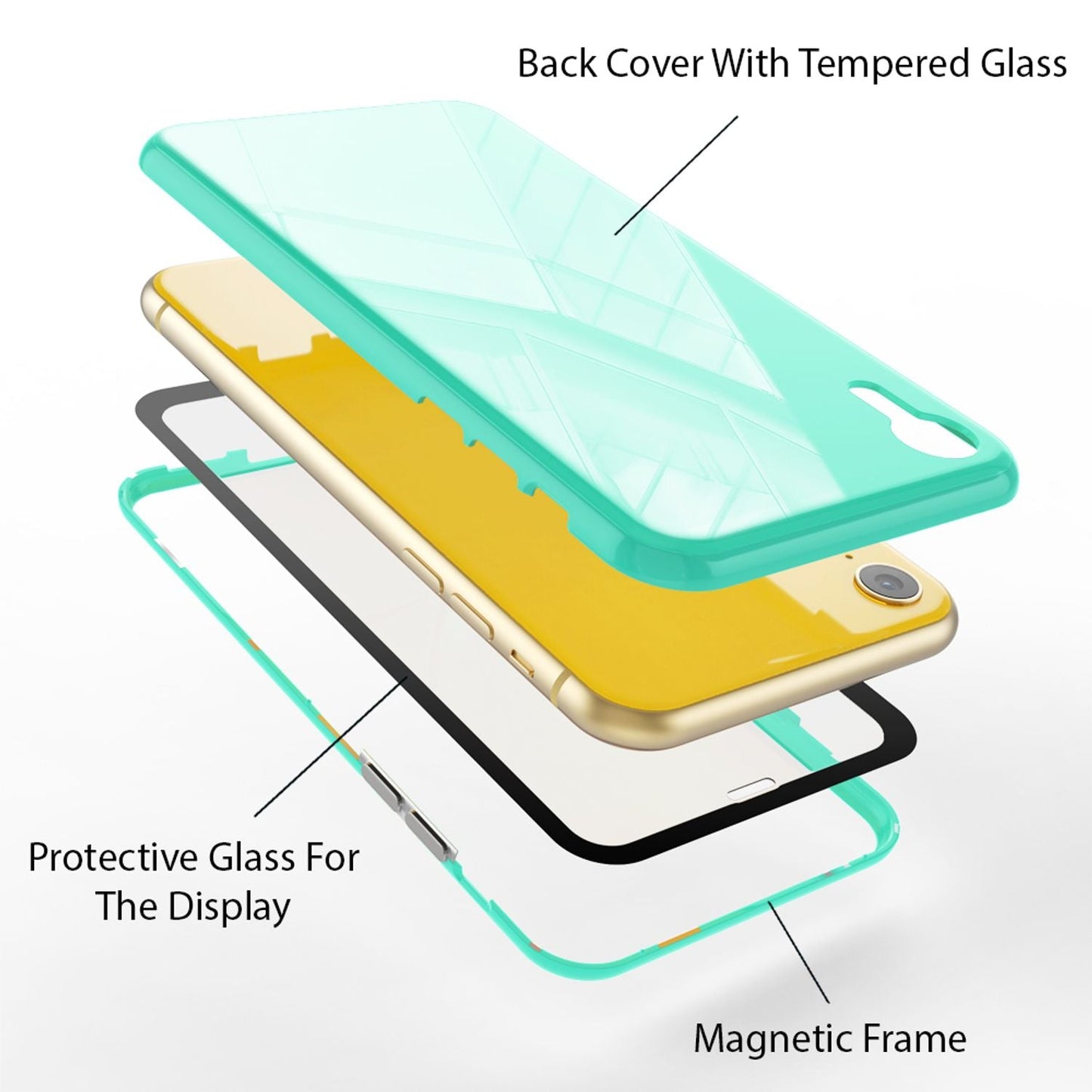 NALIA Magnetische 360° Glas Hülle kompatibel mit iPhone XR, Ultra-Slim Hard-Case Dünnes Hartglas Back-Cover mit Rahmen & Display-Schutz, Full-Body Schutzhülle Bumper Handy-Tasche Etui